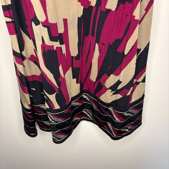 BCBGMAXAZRIA Dress Medium Tan Black Purple Midi Sleeveless Tie Waist Stretch - Picture 2 of 5